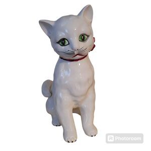 Vintage Andrea by Sadek 12" White Cat Green Eyes Japan Read Description